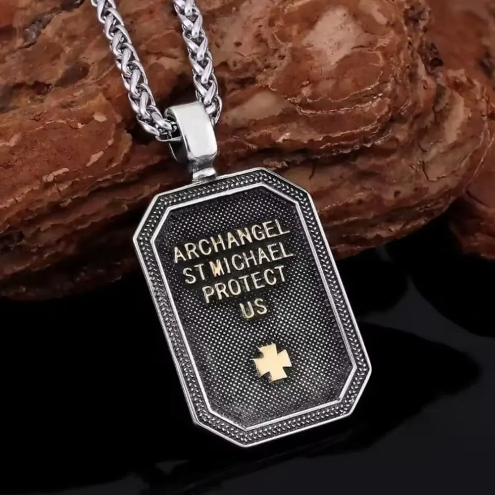 Silver & Gold Necklace Archangel St. Michael Christian Catholic Faith Stainless